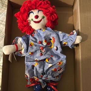 Colorful Clown Doll with Red Hair hand made